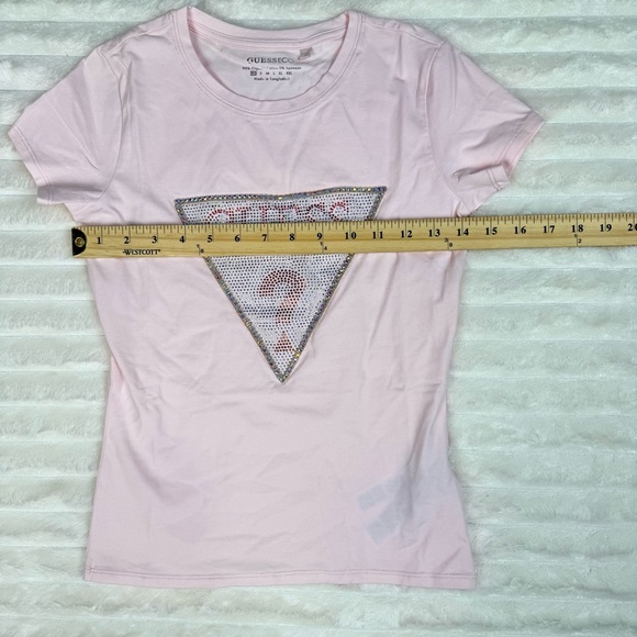 NWOT Guess Crystal Rhinestone Logo Top Women’s XS in Powder Pink - Picture 9 of 10